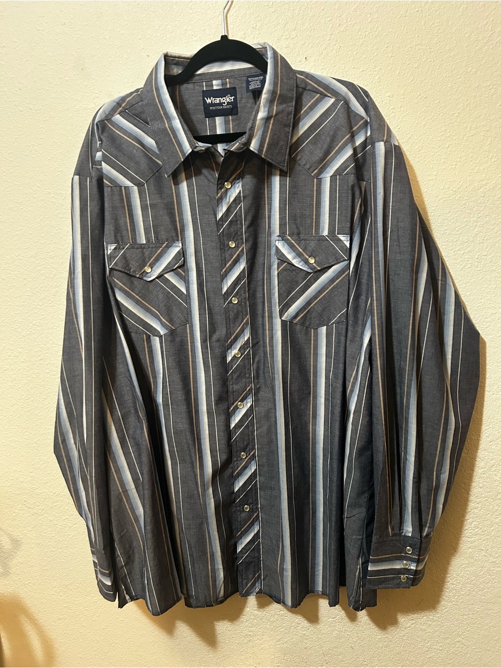 Wrangler Men's Gray Blue Striped Snap Button-Up Shirt 3XLT Western Cowboy